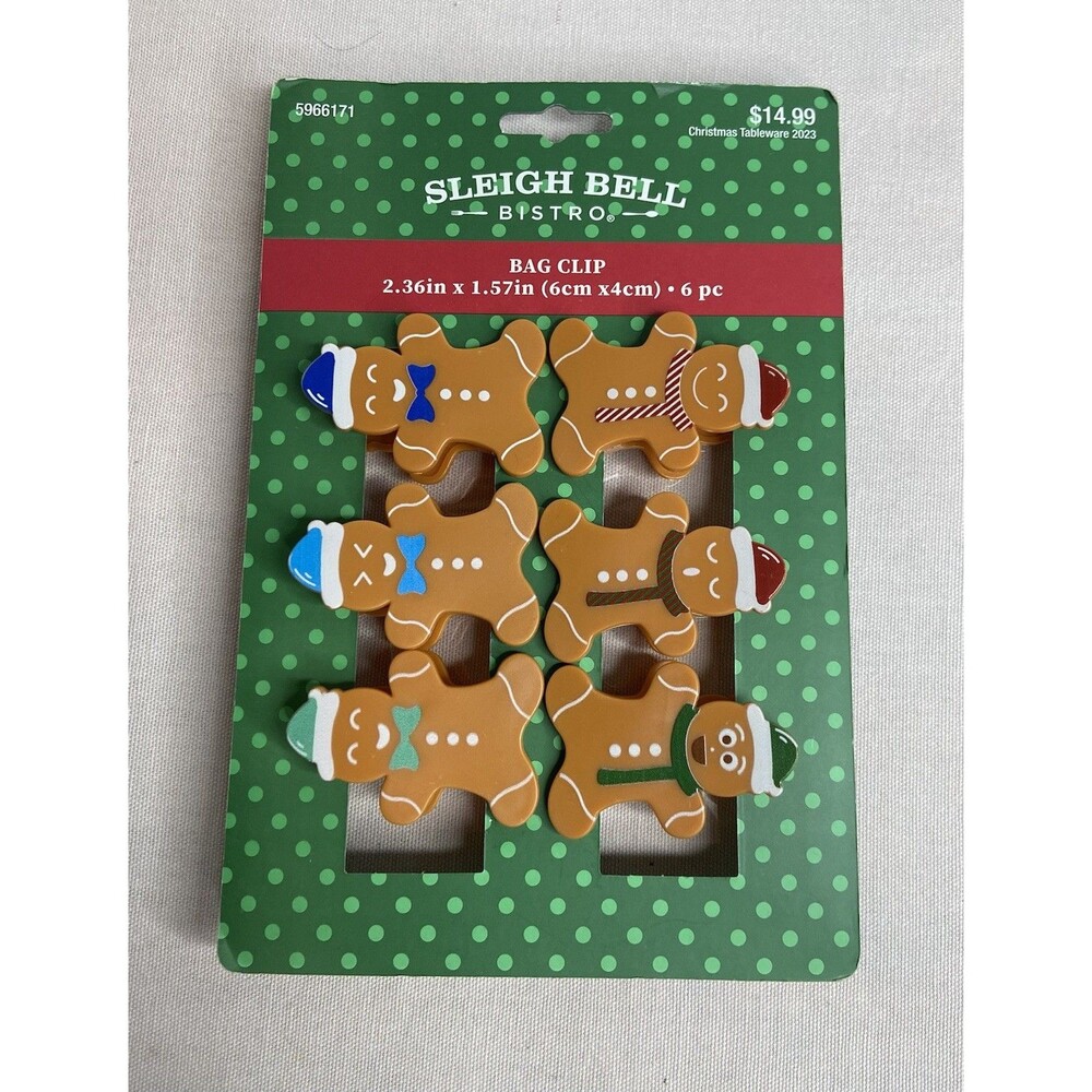 Christmas Tree Bag Clips By Sleigh Bell Bistro 6 Pieces. Gingerbread Shaped.